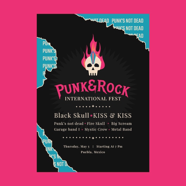 Vecteur gratuit affiche punk rock design plat