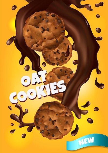 Vecteur gratuit affiche réaliste de biscuits à l'avoine avec de nouveaux symboles de goût