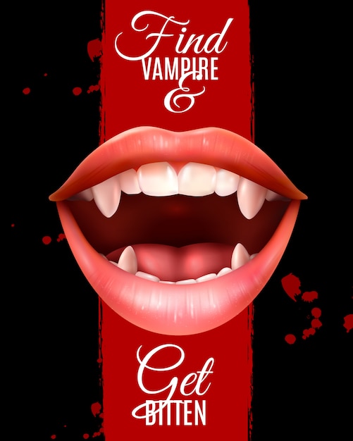 Vecteur gratuit affiche réaliste de bouche de vampire
