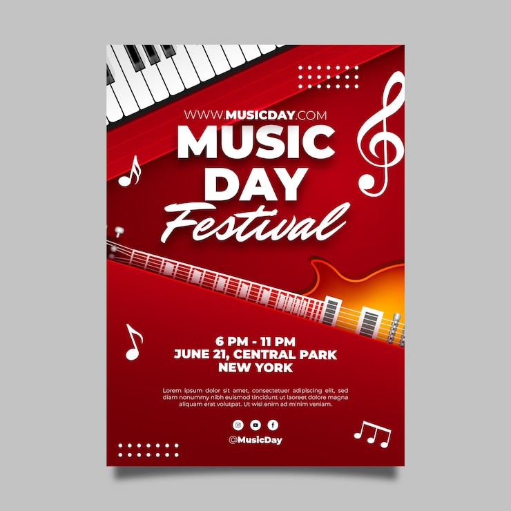 Vecteur gratuit affiche réaliste de la journée mondiale de la musique