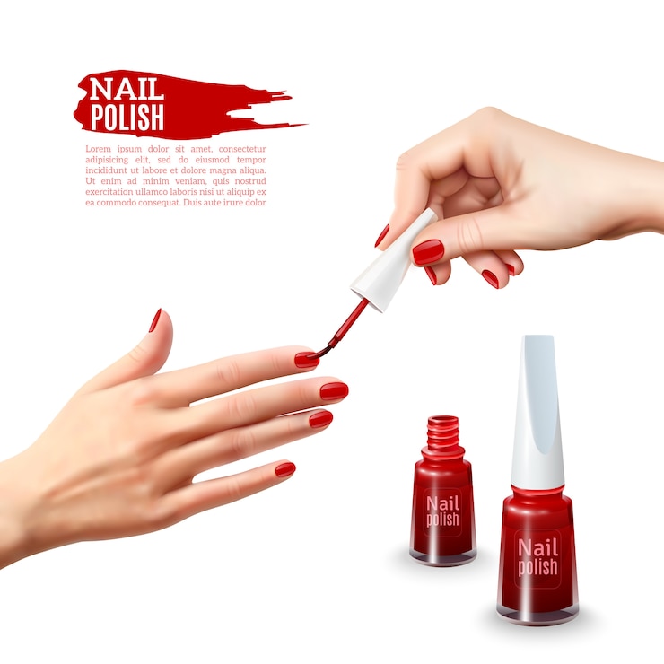 Vecteur gratuit affiche réaliste de mains de vernis à ongles de manucure
