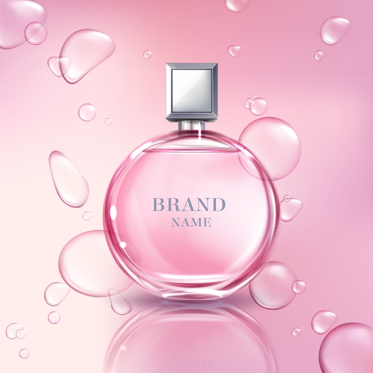 Vecteur gratuit affiche réaliste de vecteur 3d, bannière avec une bouteille de parfum