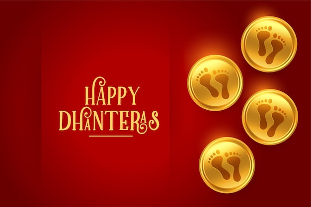 Affiche Religieuse Happy Dhanteras Avec Empreinte De Pied De Déesse Sur Une Pièce D'or