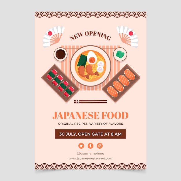 Affiche de restaurant japonais design plat