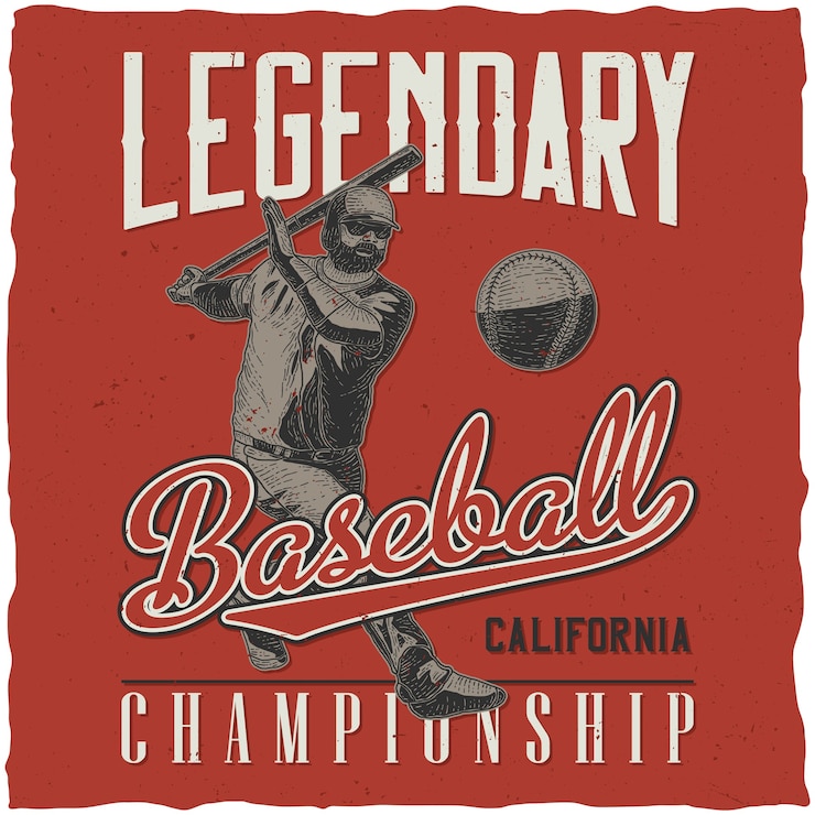 Vecteur gratuit affiche rétro du championnat de baseball légendaire