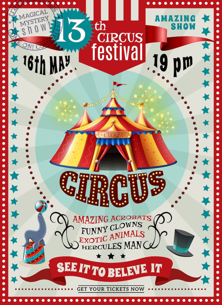 Vecteur gratuit affiche rétro du festival du cirque