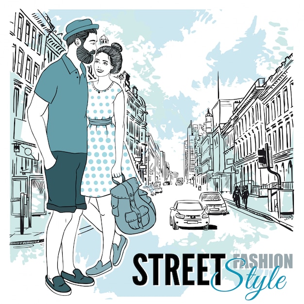 Affiche de rue de ville de mode de couple