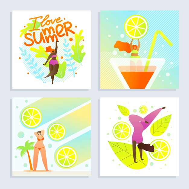 Affiche Set I Love Summer Cartoon Cartoon plat