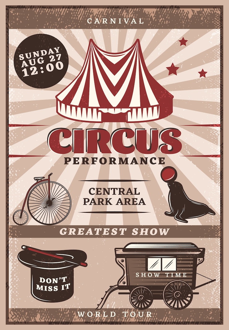 Vecteur gratuit affiche de spectacle de cirque vintage