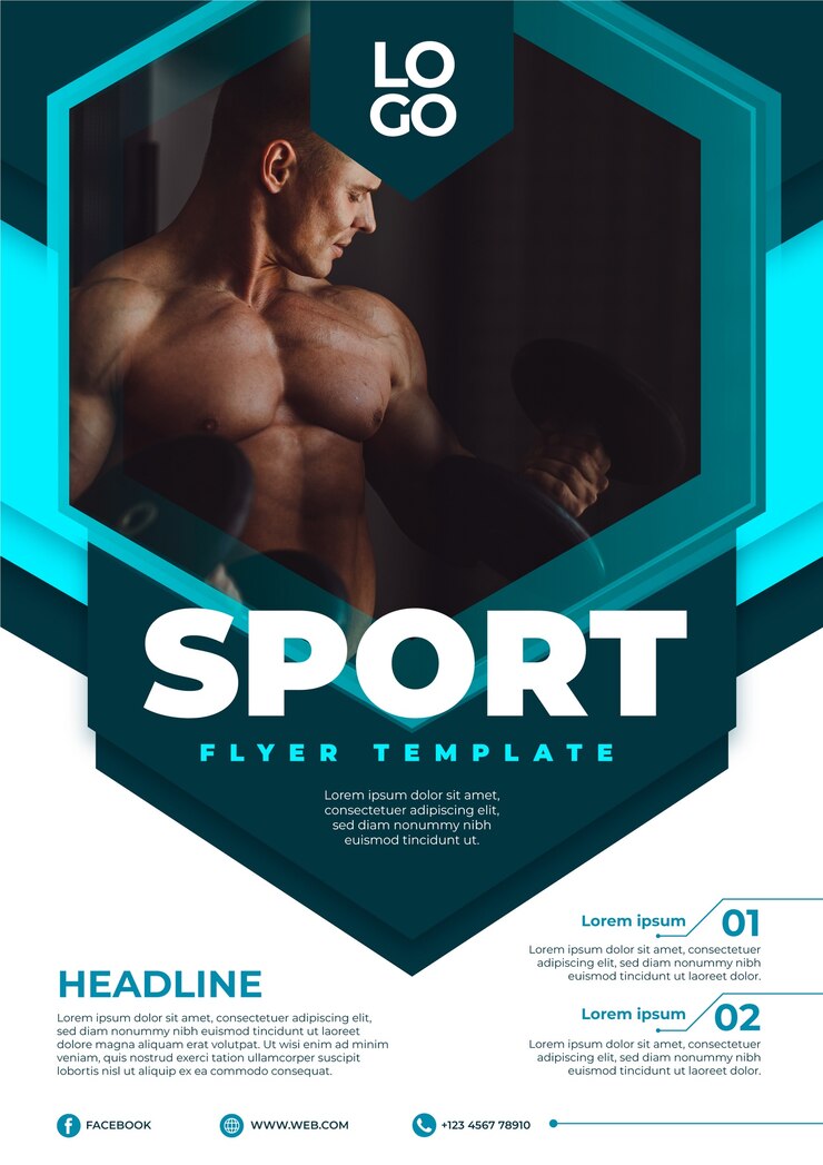 Vecteur gratuit affiche de sport avec photo d'un homme travaillant