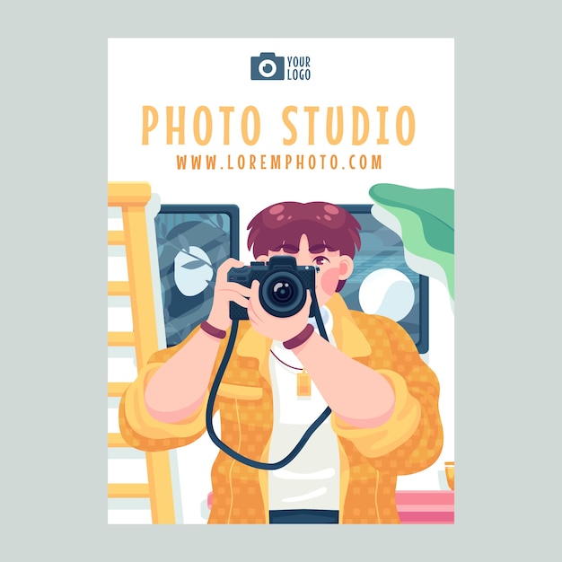 Vecteur gratuit affiche de studio de photographie dessinée à la main