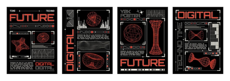 Vecteur gratuit affiche techno numérique dans le style y2k