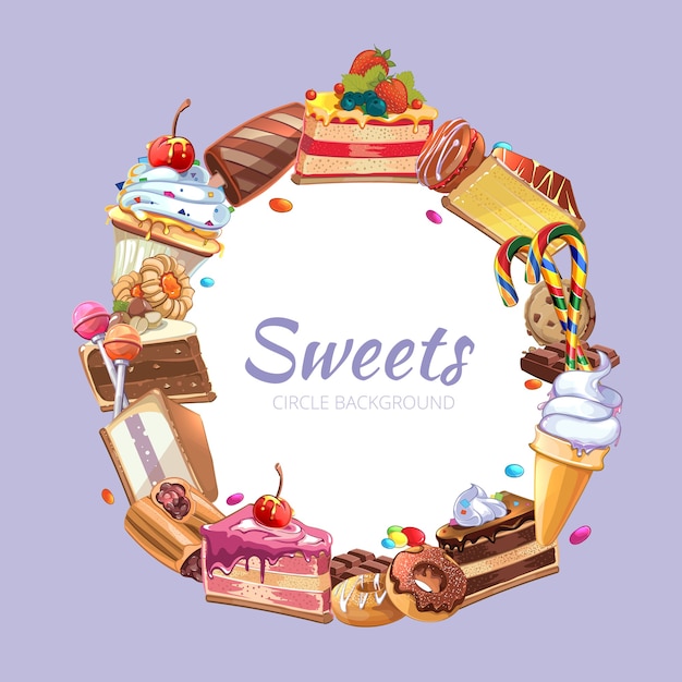 Affiche de vecteur de magasin de bonbons. Pâtisserie de gâteau, collation de boulangerie sucrée, illustration de chocolat à la crème