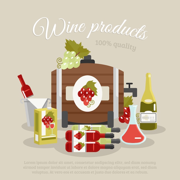 Vecteur gratuit affiche de la vie de plat de produits de vin