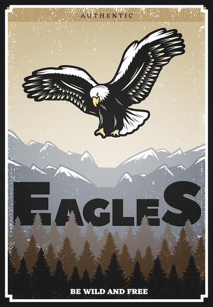 Vecteur gratuit affiche vintage d'aigle américain coloré