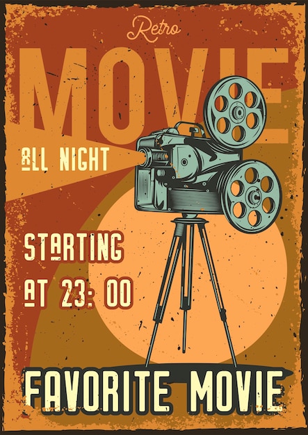 Affiche vintage avec illustration d'un projecteur