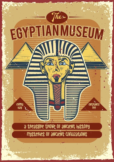 Vecteur gratuit affiche vintage d'un pharaon et pyramides