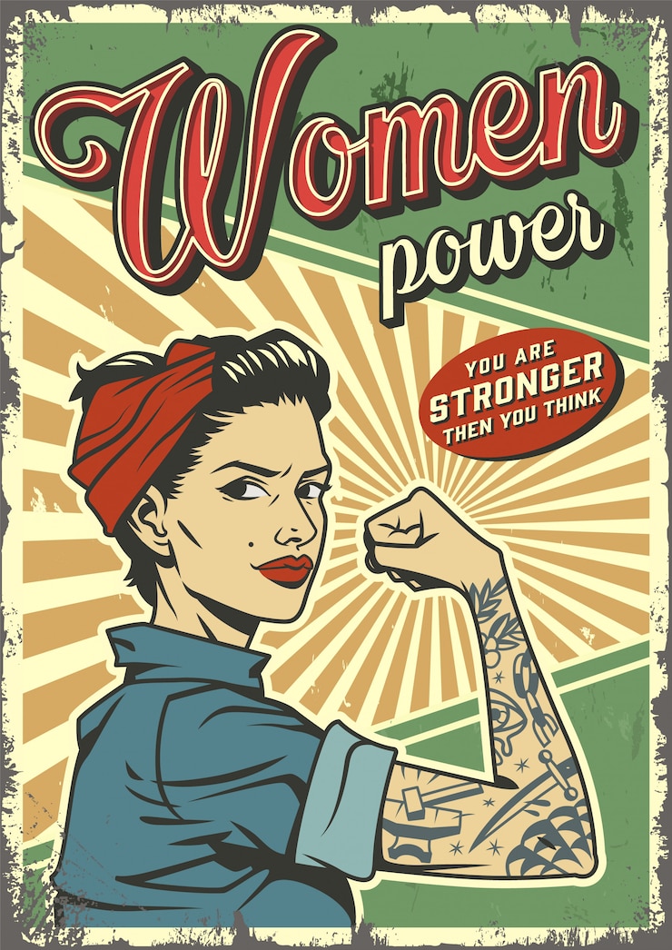 Vecteur gratuit affiche vintage de puissance de femme