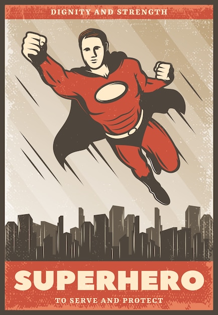 Affiche Vintage De Super-héros Coloré