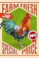 Vecteur gratuit affiche vintage de vente de ferme de coq