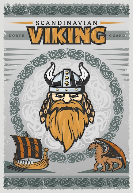 Vecteur gratuit affiche vintage de viking