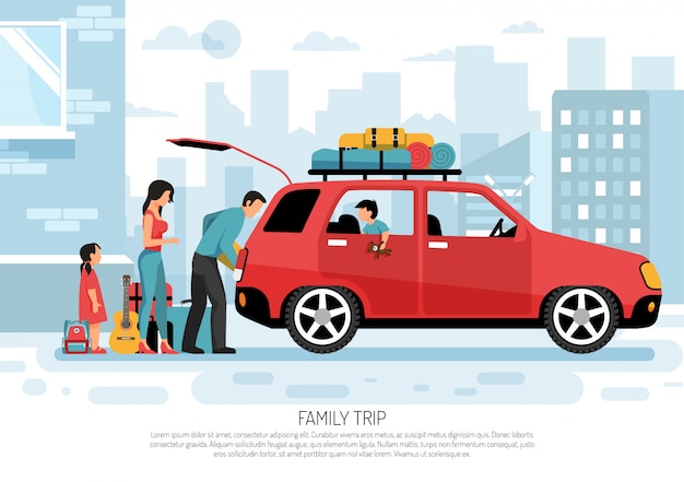 Vecteur gratuit affiche de voiture de voyage de famille