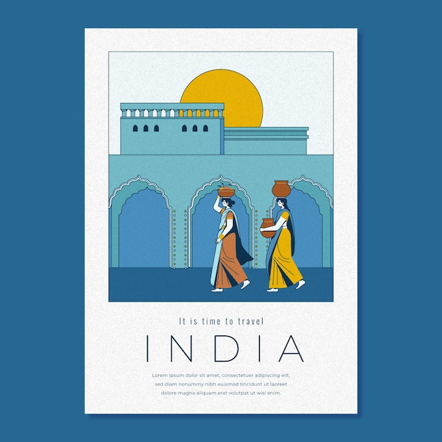 Vecteur gratuit affiche de voyage en inde dessinée à la main