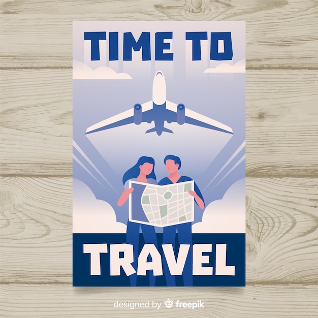 Vecteur gratuit affiche de voyage plat vintage avec avion