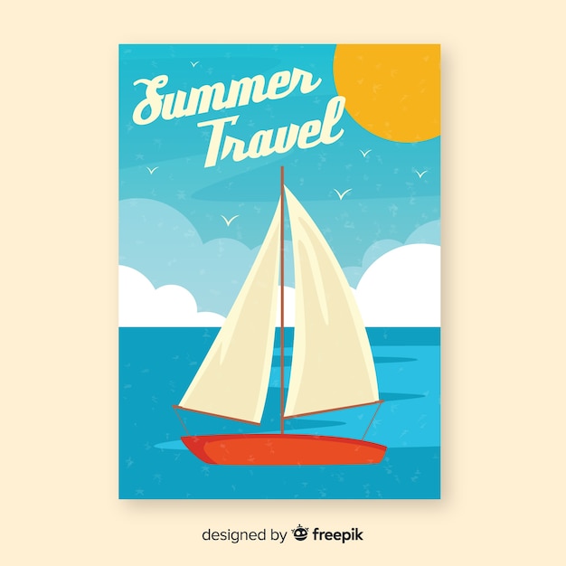 Vecteur gratuit affiche de voyage vintage de bateau plat