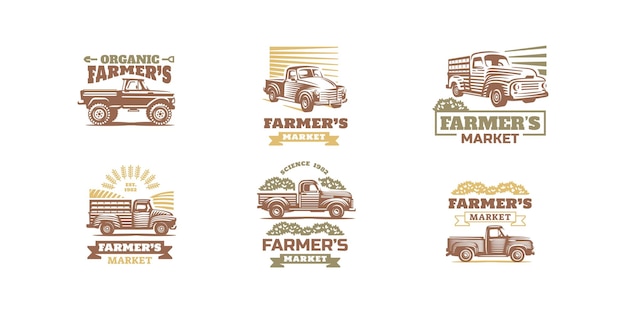 Vecteur gratuit affiches du marché fermier avec camionnette vintage