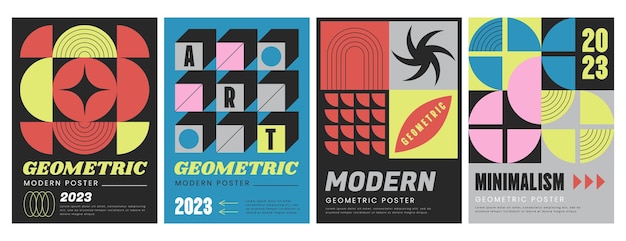 Vecteur gratuit des affiches d'esthétique moderne avec des formes géométriques abstraites