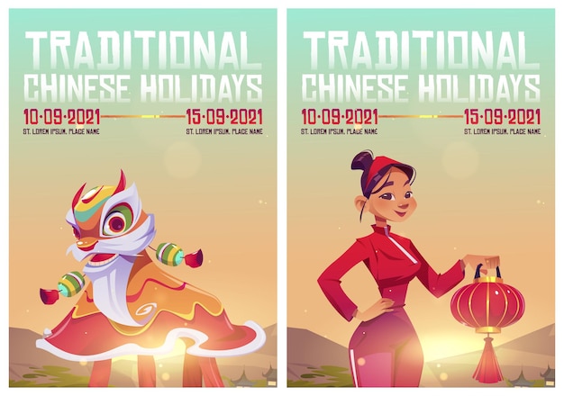 Vecteur gratuit affiches de fêtes traditionnelles chinoises