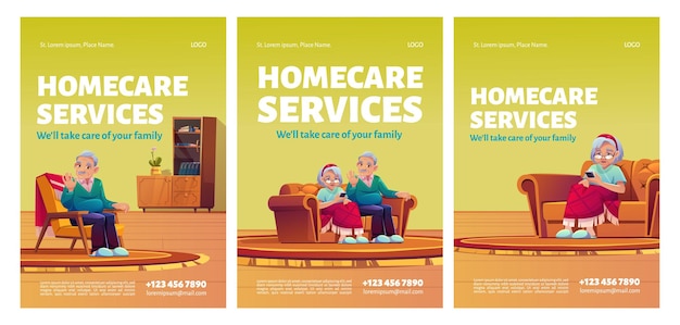 Vecteur gratuit affiches des services de soins à domicile