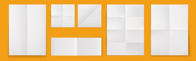 Affiches vierges pliées, feuilles de papier blanc avec des plis croisés