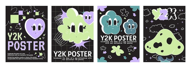 Vecteur gratuit des affiches y2k avec des emojis