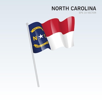 Agitant le drapeau de l'état de caroline du nord des états-unis d'amérique sur fond gris