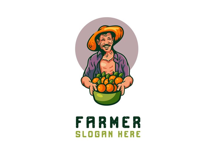 Vecteur gratuit agriculteur fruits orange mascotte logo