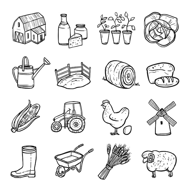 Vecteur gratuit agriculture noir blanc icons set