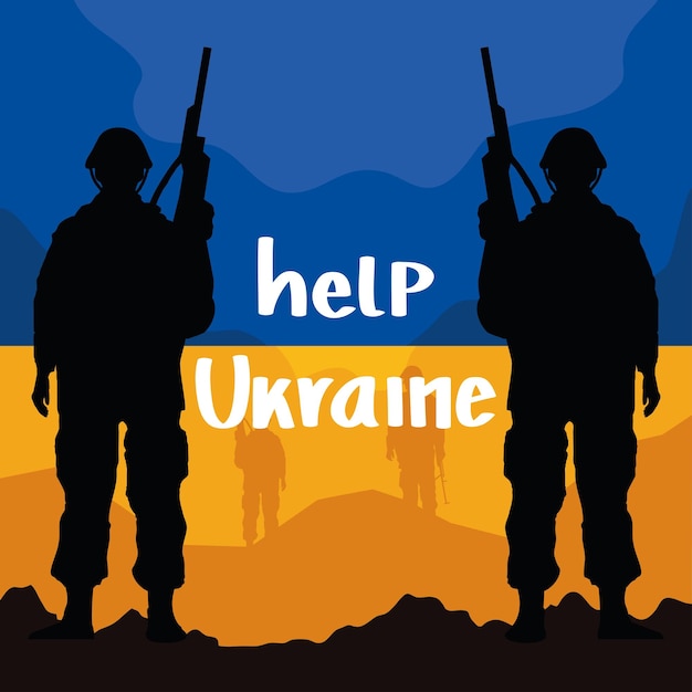 Vecteur gratuit aidez l'ukraine carte postale avec des soldats