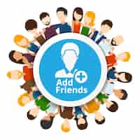 Vecteur gratuit ajoutez des amis au réseau social. internet communautaire, illustration de l'amitié web