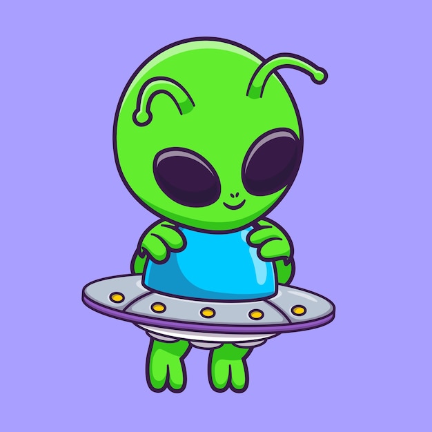 Alien Mignon Volant Avec L'icône De Vecteur De Dessin Animé Ufo Illustration Icône De Technologie Scientifique Isolée