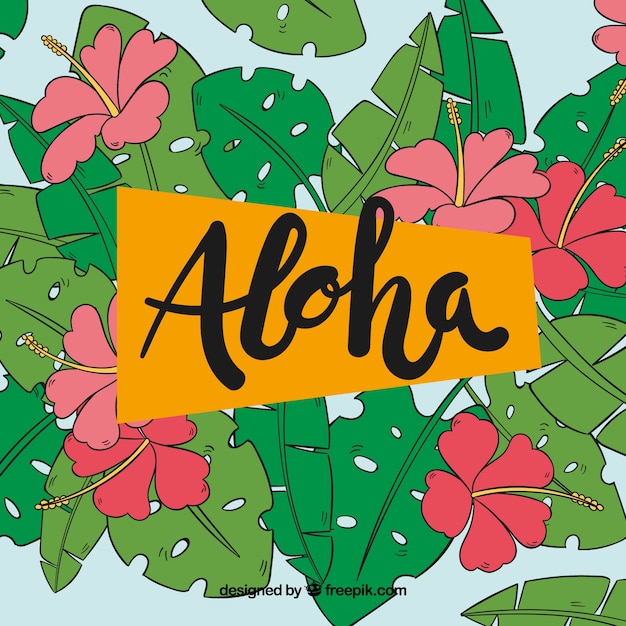 Vecteur gratuit aloha background avec végétation tropicale