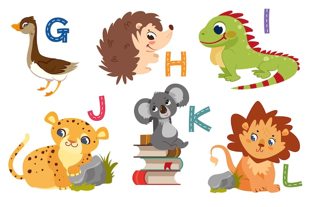 Alphabet Anglais Avec Des Animaux Mignons Plats Pour L'éducation Des Enfants