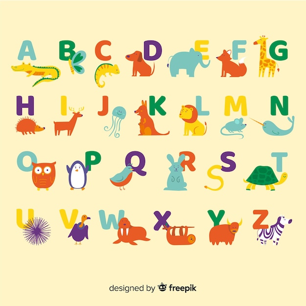 Vecteur gratuit alphabet avec des animaux sauvages mignons