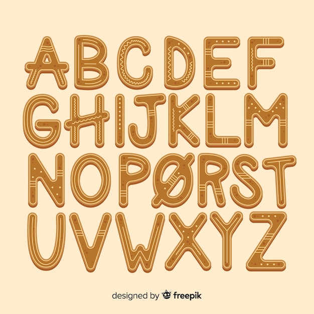 Vecteur gratuit alphabet de biscuits de pain d'épice