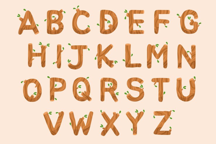 Vecteur gratuit alphabet en bois dessiné à la main