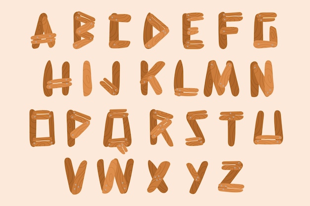 Vecteur gratuit alphabet en bois dessiné à la main