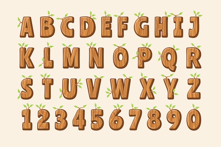 Vecteur gratuit alphabet en bois dessiné à la main