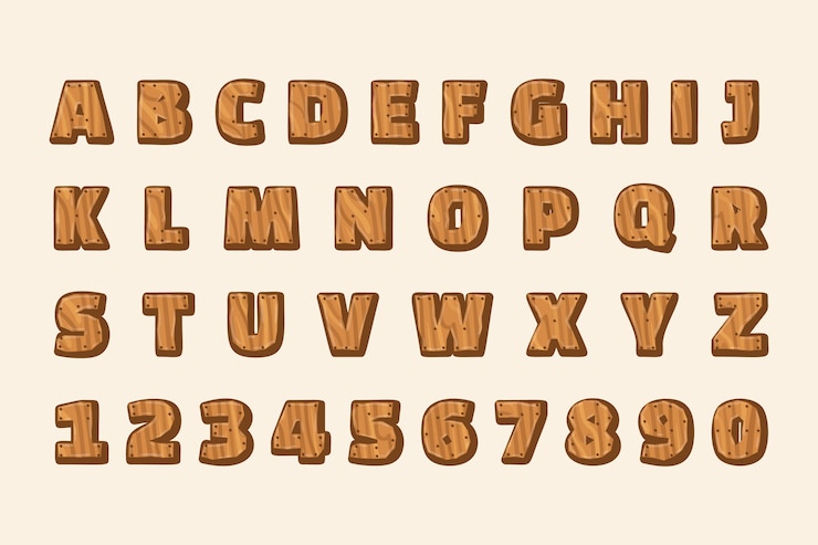 Vecteur gratuit alphabet en bois dessiné à la main