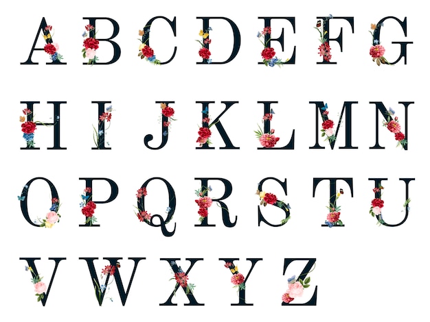 Alphabet botanique avec illustration de fleurs tropicales